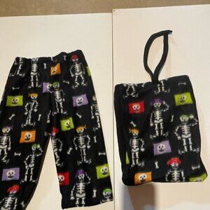 Kids Skeleton Print Fleece Pants Size 6 with matching gift bag black fleece